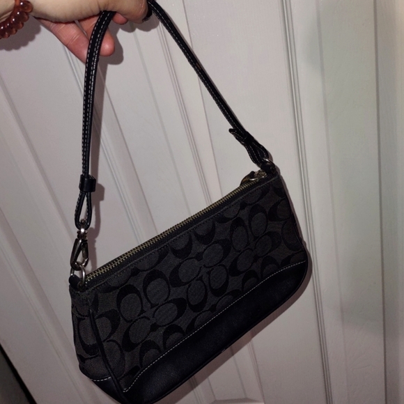 Coach Black Signature C Demi Canvas Leather Baguette Shoulder Bag - Picture 6 of 8